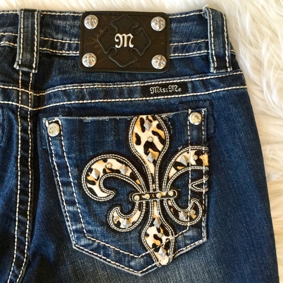 Miss Me Denim - Miss Me Animal Print Fleur De Lis Jeans, 27, EUC
